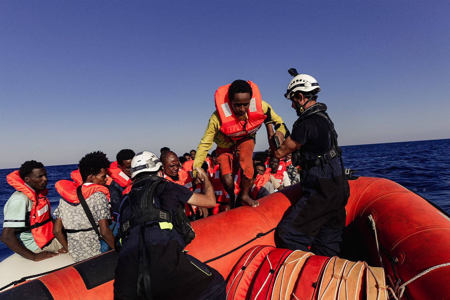 February the 27th, SAR zone. Rescue of 102 people from deflating rubber boat.